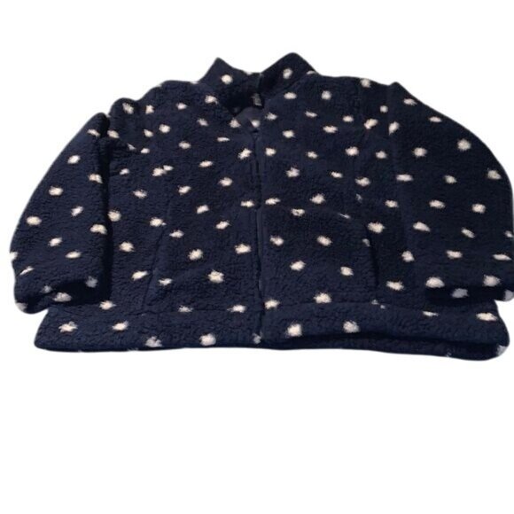 Croft & Barrow XL Navy Polka Dot Faux Fur Jacket Front Zip Polyester Winter Wear - Picture 1 of 8